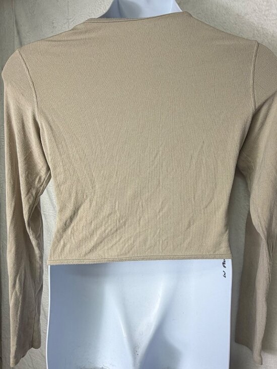 Lululemon Wrap-Front Ribbed Long-Sleeve Top tan cropped size small *no tags - Picture 10 of 12